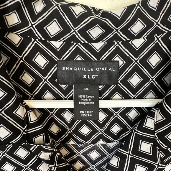 Shaquille O'Neil Mens Black & White Geometric Short Sleeve Collared Shirt Top 3X - Picture 2 of 10